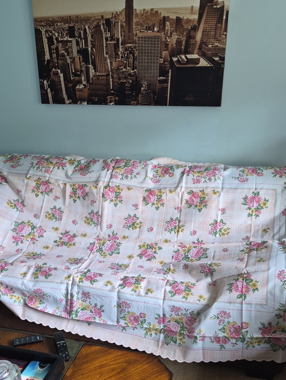 Floral Pink and White Tablecloth W/ Matching 12 Napkins